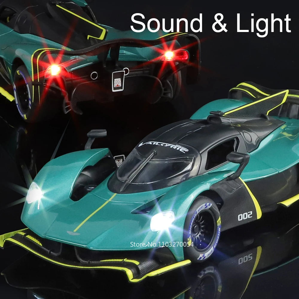 1:24 Valkyrie P1 Alloy Diecast Sports Car Miniature Model Toys Car Four Wheel Suspension Sound Light Pull Back Vehice Boy's Gift