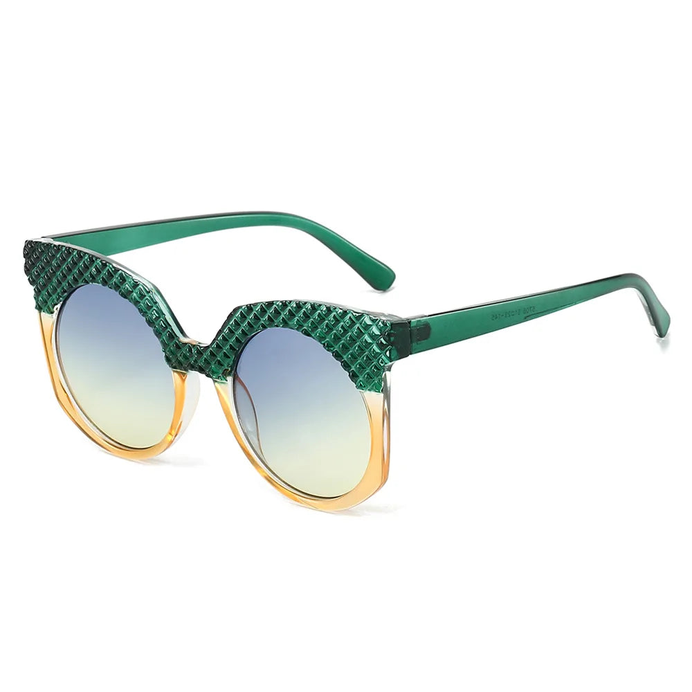 JNPCXI Fashion Oversized Women Sunglasses Retro Round Green Shades UV400 Men Gradient Sun Glasses