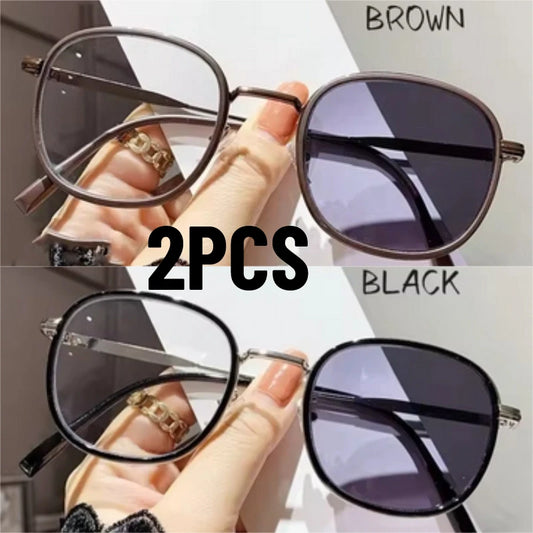 2 Pairs of Retro Square Metal Color Changing Glasses for Men and Women Daily Commuting Outdoor Sports Street Photography