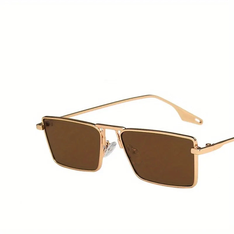 Women's Metal Frame Fashion Glasses Rectangular Retro Anti-Reflective Small FrameGolden & Black Options for, & Street Fashion
