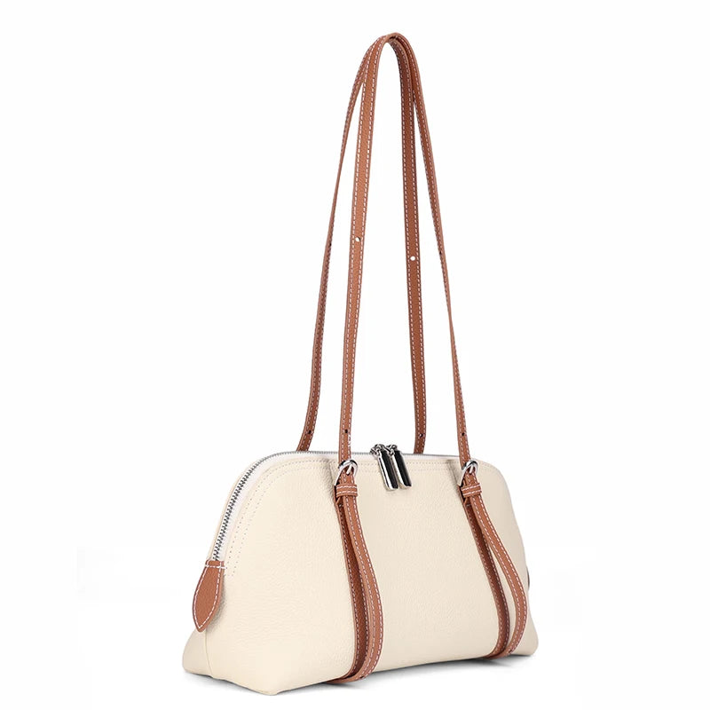 Fashion Women Cowhide Genuine Leather Solid Color Tote Bag Large Capacity Shoulder Bag Trendy Versatile All-match Commuting Bag
