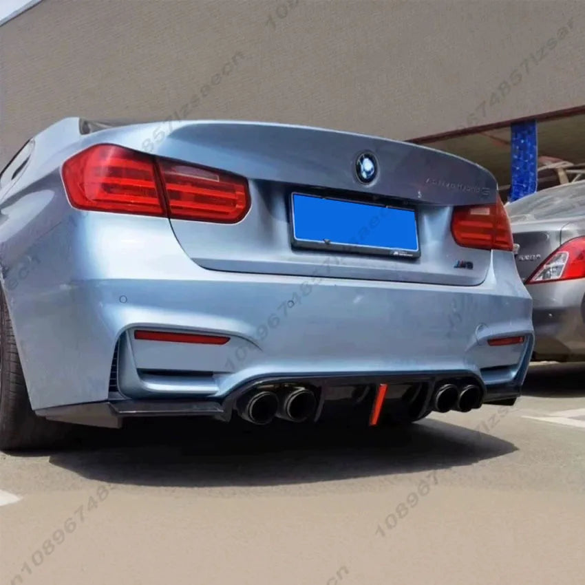 For BMW 3 Series F30 Dedicated M3 Model Car Rear Bumper Lip Spoiler Glossy Black Carbon Fiber Look With LED Brake Light Body Kit