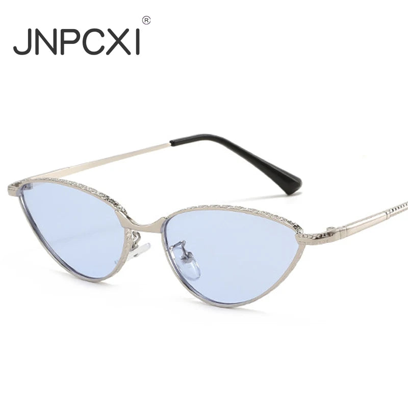 JNPCXI Retro Cat Eye Women Sunglasses Fashion Silver Blue Gradient Shades UV400 Men Sun Glasses
