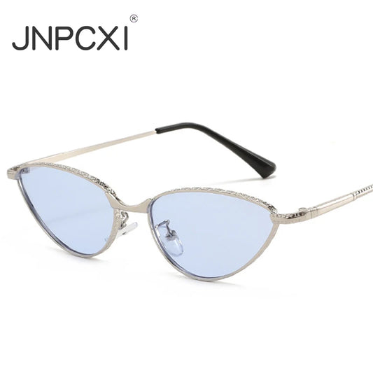 JNPCXI Retro Cat Eye Women Sunglasses Fashion Silver Blue Gradient Shades UV400 Men Sun Glasses