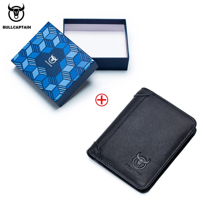 BULLCAPTAIN 2021 New Genuine Leather Man Wallet Small Mini Card Holder Male Purse Pocket RFID Wallet Coin High Quality