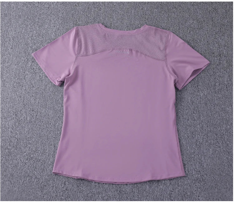 2024 Sexy Sports Top Female Tight-Fitting Mesh Yoga Wear Quick-Drying T-Shirt Fitness Yoga Tops