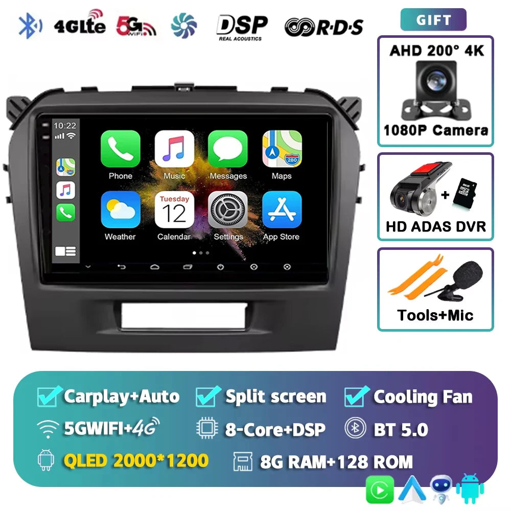 Android 15 2K For Suzuki Vitara 4 2013-2019 12+256GB WIFI Car Multimedia Player wireless Carplay Android Auto 4G Wifi GPS stereo
