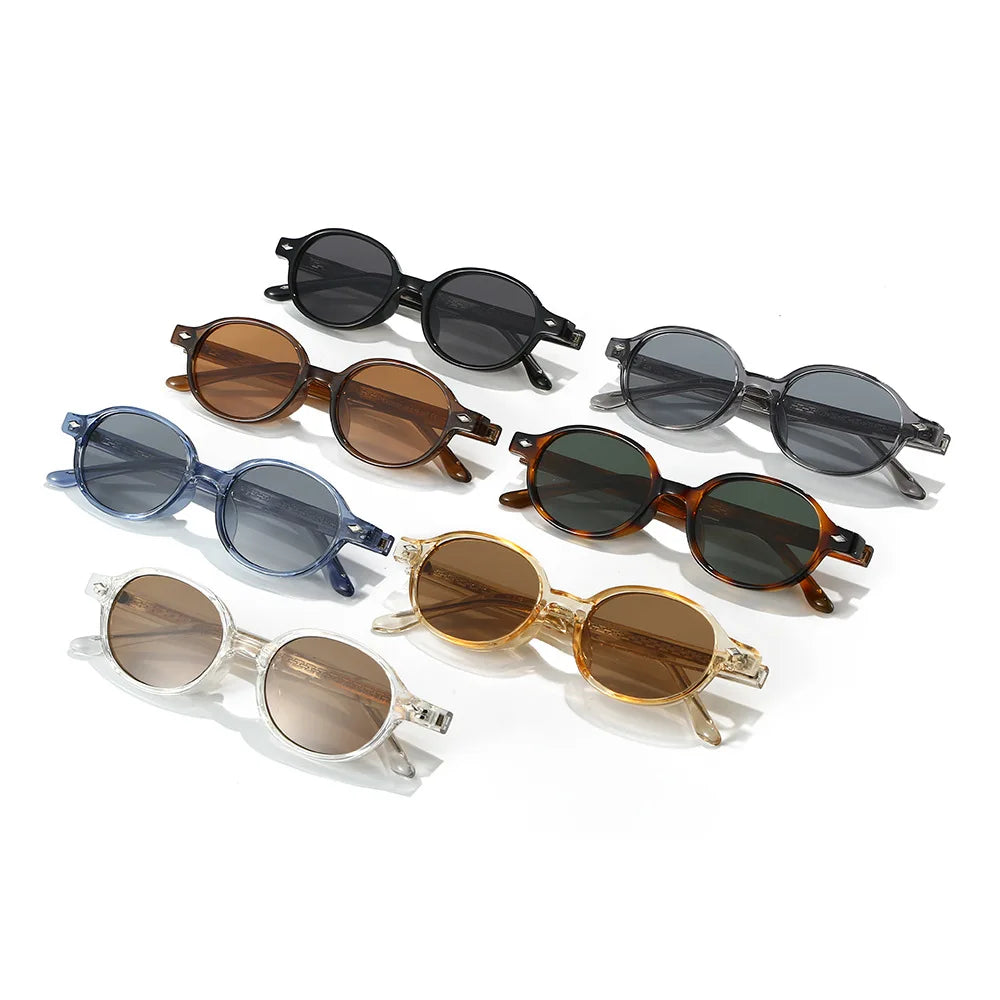 JNPCXI New Retro Small Oval Women Sunglasses TR90 Fashion Candy Color Shades UV400 Men Trending Rivets Punk Sun Glasses