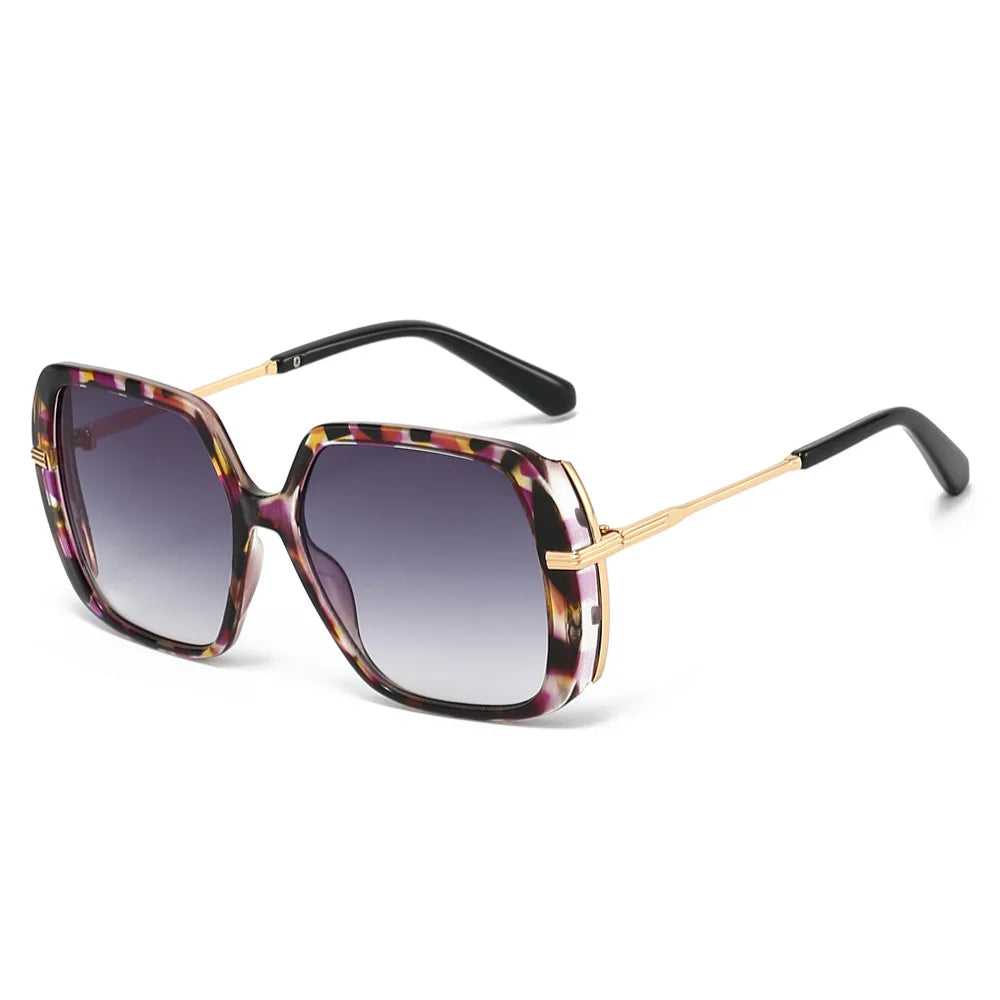 JNPCXI Retro Square Rivets Men Sunglasses Gradient Shades UV400 Fashion Green Leopard Women Clear Lens Frame