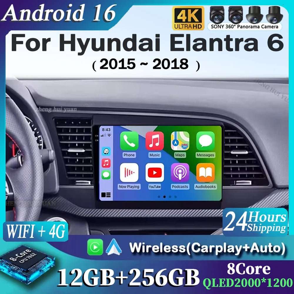 Android 16 Car Radio For Hyundai Elantra 6 2015 2016 2017 2018 Qualcomm Multimidia Video Player GPS Navigaion Split Screen DPS