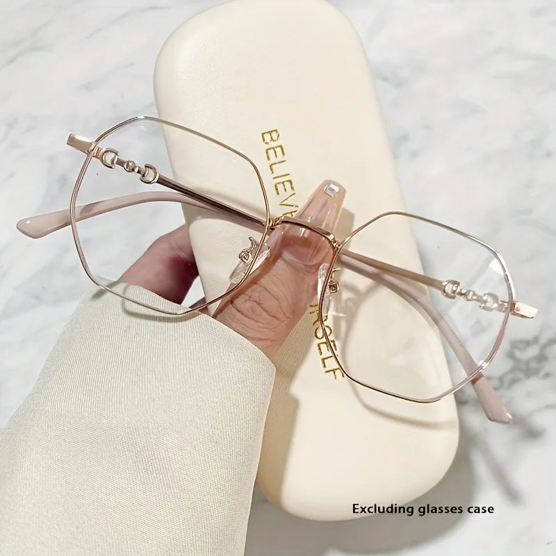 Chic Polygon Metal Frame Blue Light Blocking Glasses  Stylish Transparent Lens Eyewear for Women