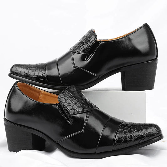 High Heeled Casual Business Leathers Shoes Men Classic Wedding Formal Social Shoes Men Retro Men's Dress Shoes