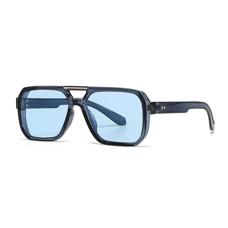 JNPCXI Fashion Double Bridges Square Sunglasses Women Retro Rivets Green Leopard Shades UV400 Men Outdoor Gradient Sun Glasses
