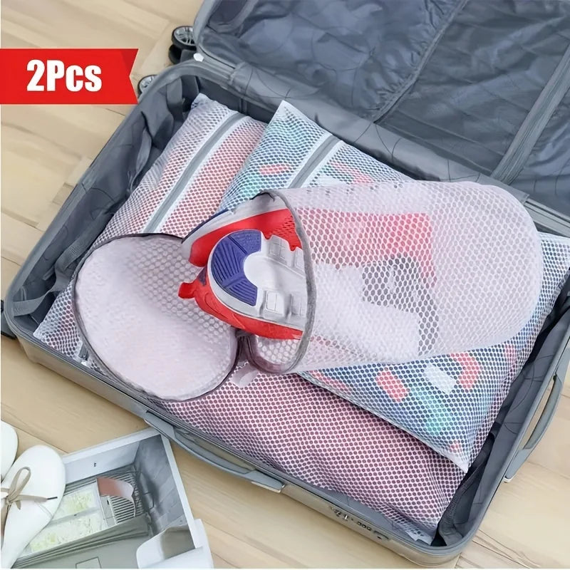 2pcs Shoes Mesh Laundry Bag Machine Wash Clothes Shoes Protective Bag, for University Dormitory Durable Washing Bags