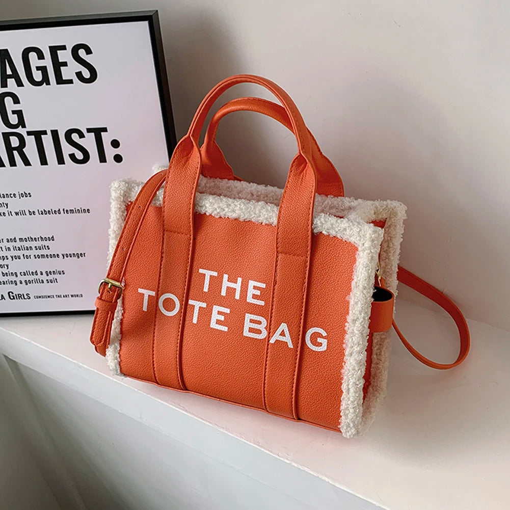 Orange PU Leather Commute Bag Fashion Letter Casual Soft Girls Shop Square Bags