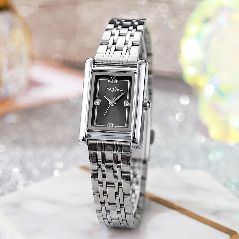Fashion Luxury Brand Square Rhinestone Dial Quartz Watch Gold Woman Steel Strap Wristwatch Ladies Clock Relogio Montre Femme