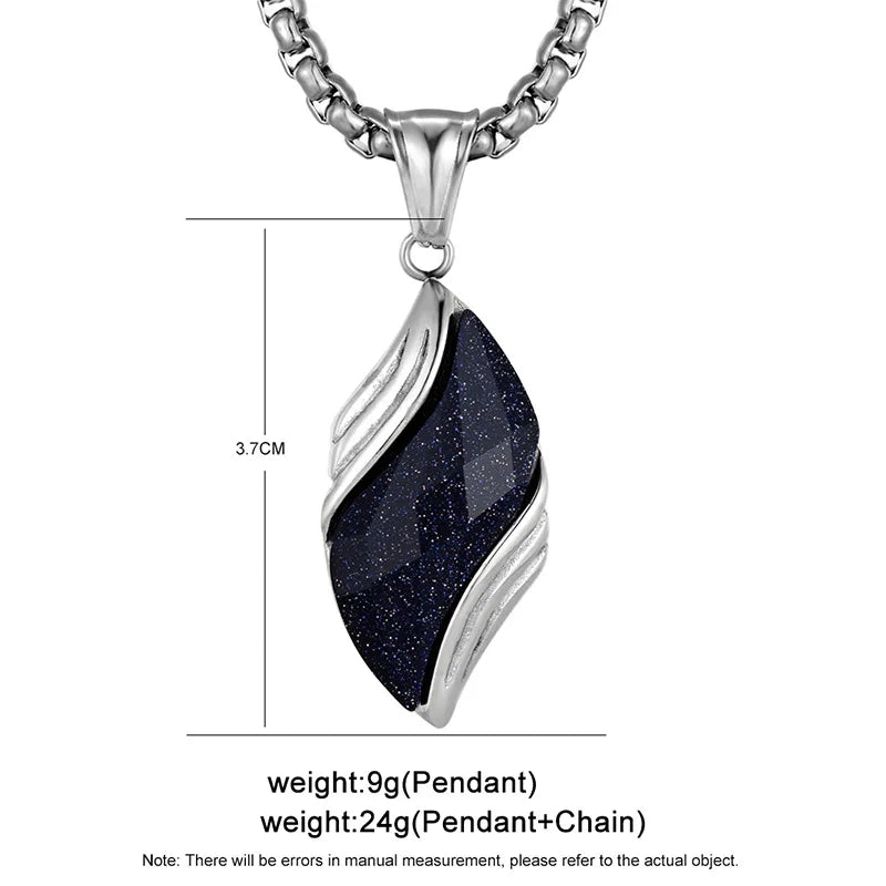 Stylish Blue Sandstone Necklace for Men,Stainless Steel Black Agate Angel Eye Pendant Necklace,Trendy Gifts to Him Boys