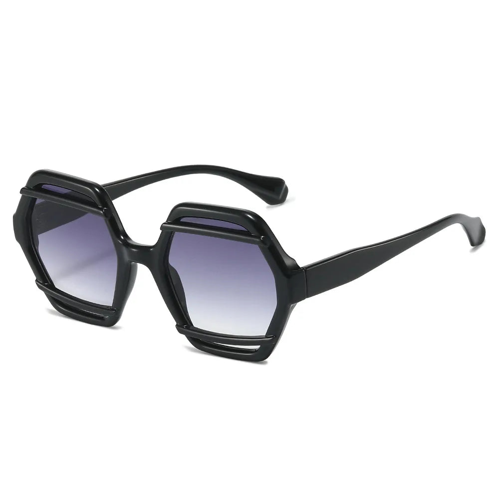 JNPCXI Retro Polygon Jelly Tea Sunglasses Women Fashion Gradient Eyewear Shades UV400 Men Rivets Sun Glasses