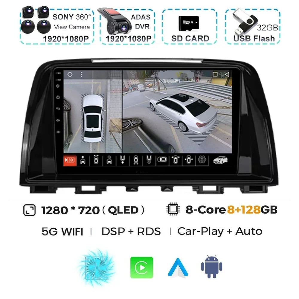 Android 15 For Mazda 6 GJ Atenza Touring Sport GT Carplay Auto Car Radio Multimedia Video Player Navigation GPS No 2Din 2 Din 4G