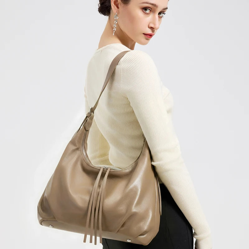New Spring Ladies Large Capacity Genuine Cowhide Leather Underarm Bags Women's fashion Luxury Designer Shoulder Crossbody Bag