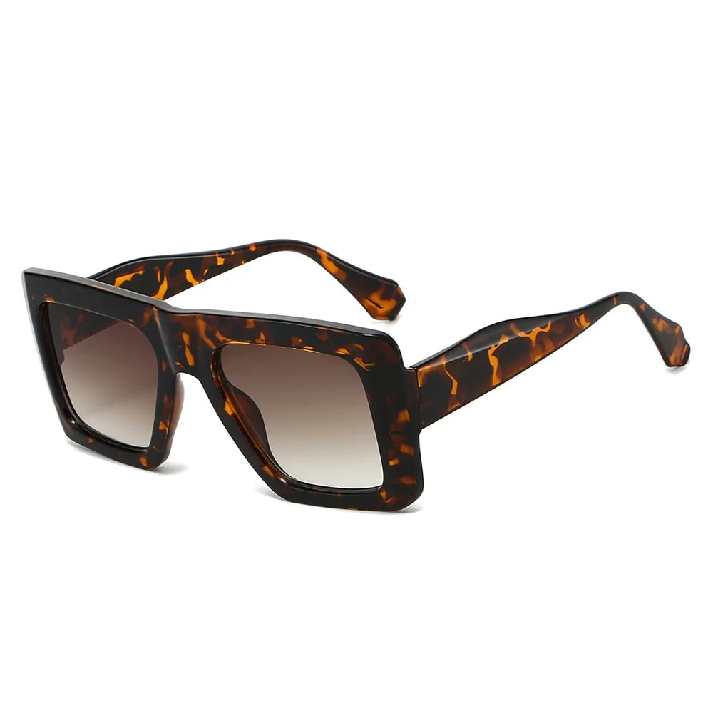 JNPCXI New Retro Oversized Square Sunglasses Women Fashion Leopard Gradient Shades UV400 Men Punk Sun Glasses