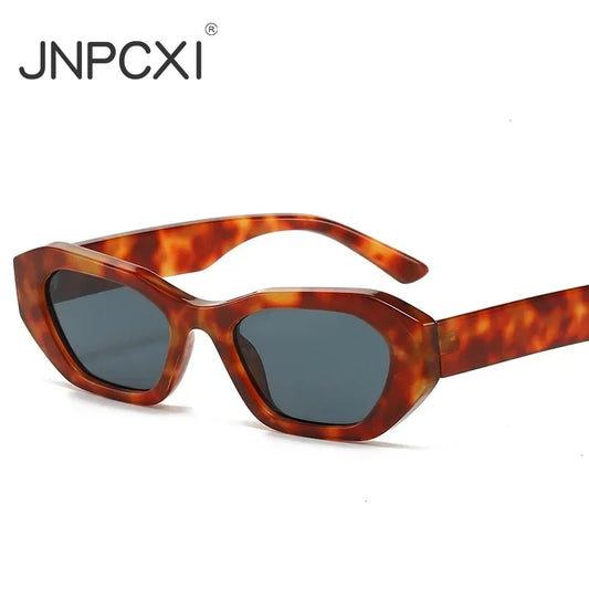 JNPCXI New Retro Small Irregular Cat Eye Sunglasses Women Tea Shades Men Trending Punk Gradient Sun Glasses