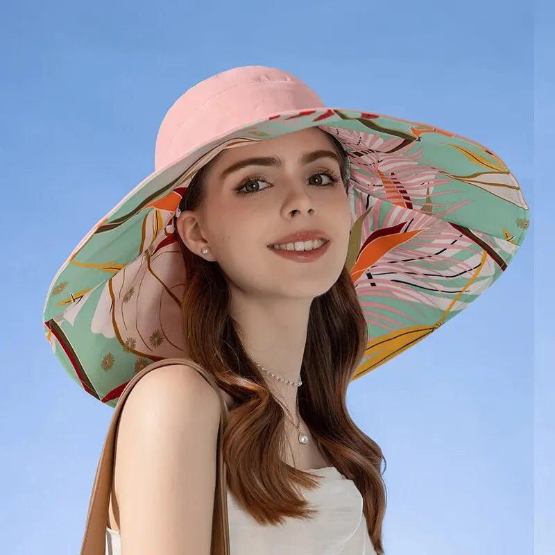 Xinbaoguan 100%polyester8240Cross-border New WOMEN'S Double-sided Enlarged Brim Fisherman Hat Summer Sun Hat Fashionable Sun Hat