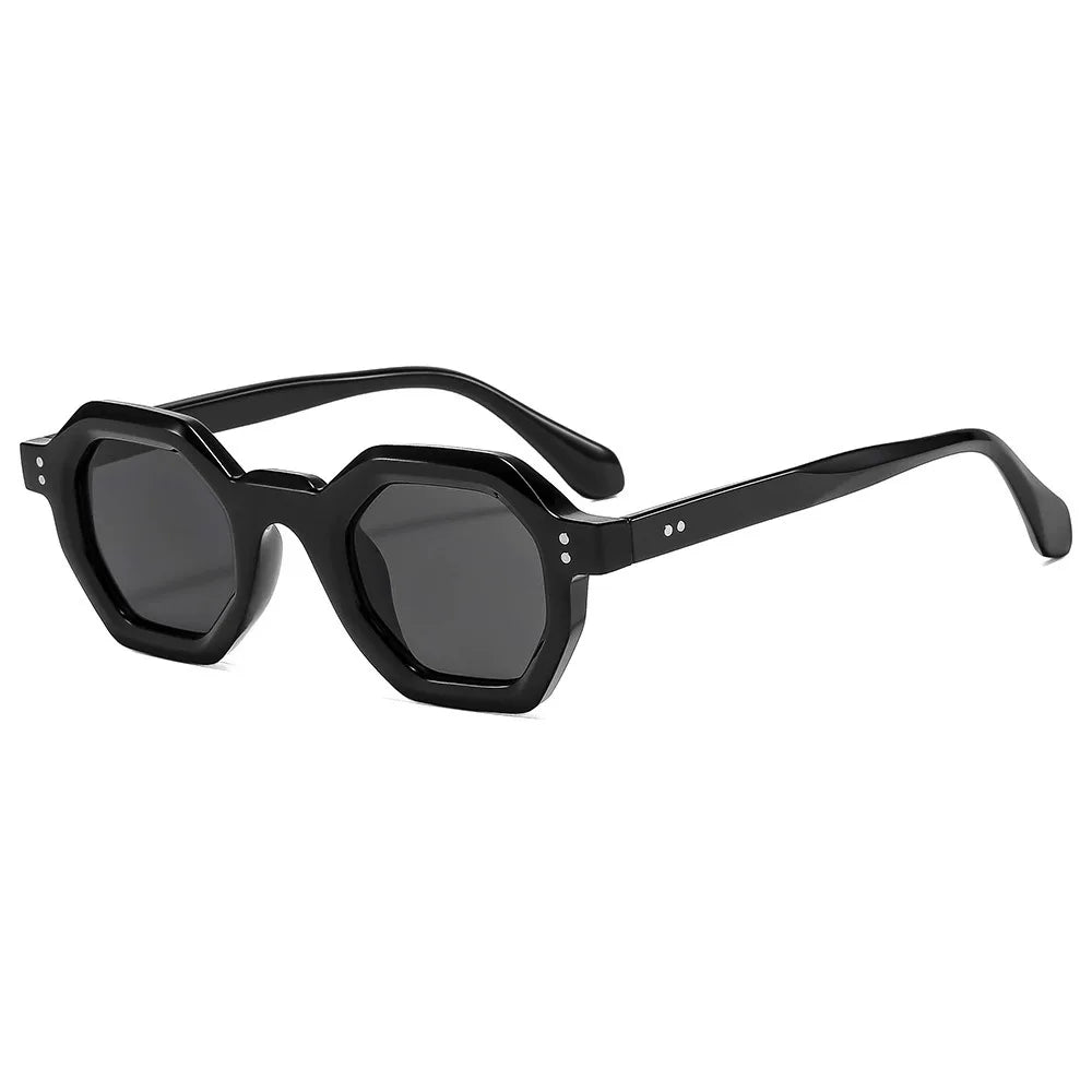 JNPCXI New Fashion Polygon Small Square Women Sunglasses Retro Rivets Men Leopard Blue Shades UV400 Trending Sun Glasses