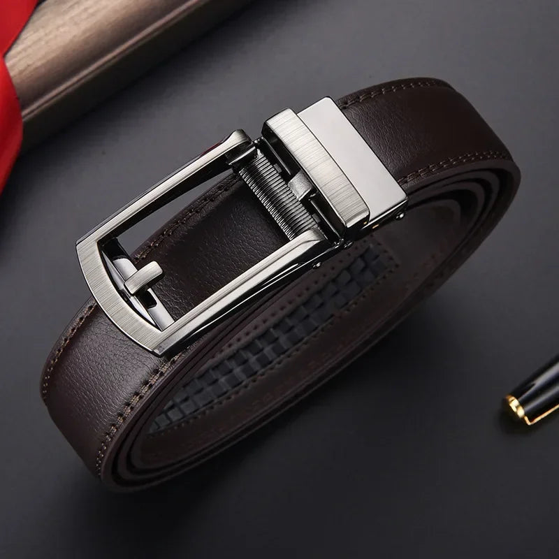 Brown Men's Click Belt Business Luxury Designer Brand Leather Belts for Jeans
