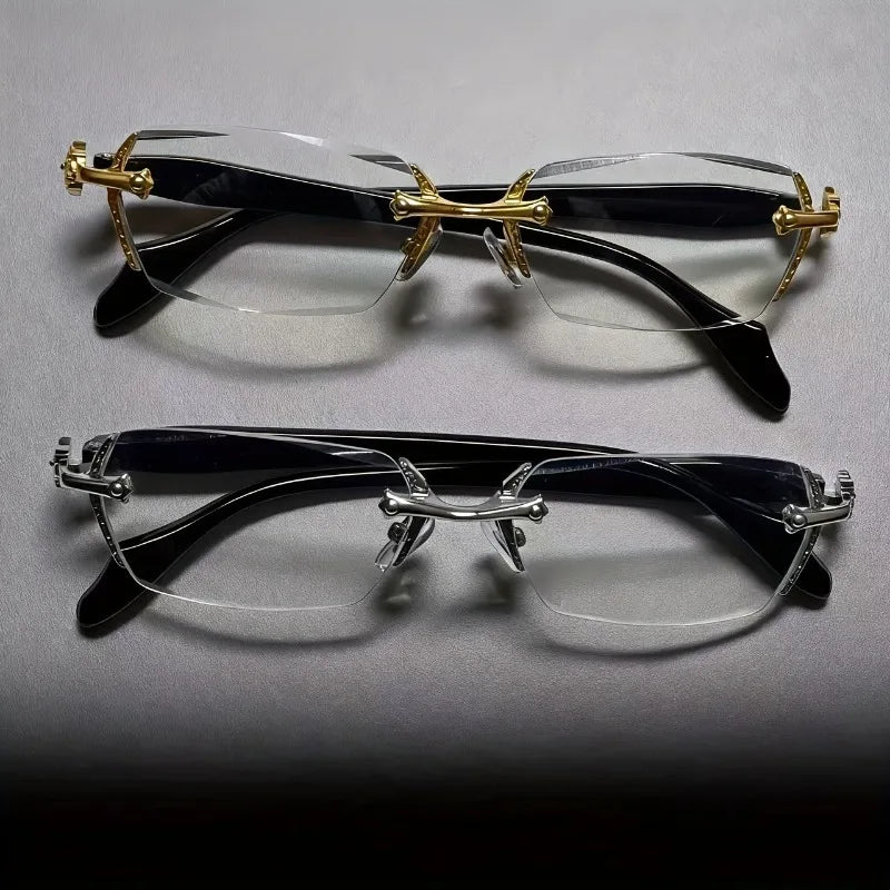 New Y2K Retro Square Glasses Transparent Rimless Rectangle Shades Glasses Women's Anti Blue Light Computer Eyeglasses