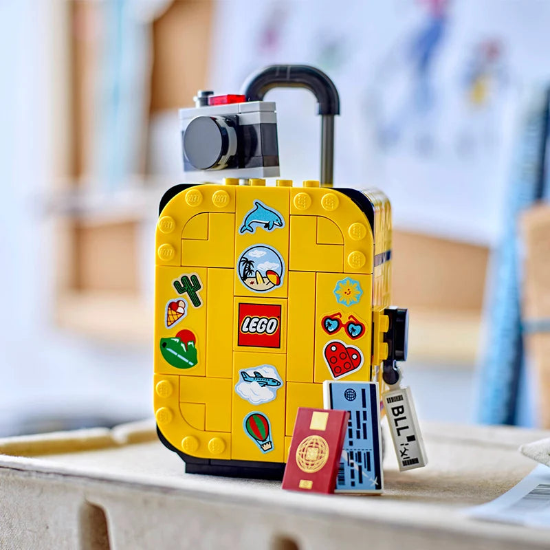 Lego building blocks yellow travel bags building block models stickers suitcases