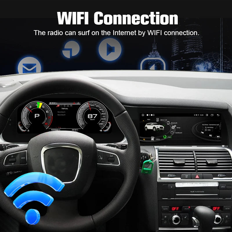 For Audi Q7 2005-2015 digital instrument panel, speedometer, Android radio, wireless CarPlay, GPS navigation 4+64GB
