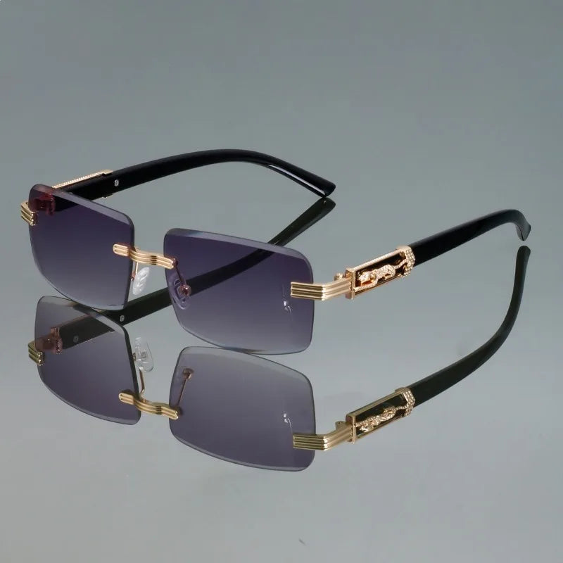 New Fashionable Frameless Square Sunglasses for Men and Women Retro Leopard Head Metal European and American Trendy Sunglasses