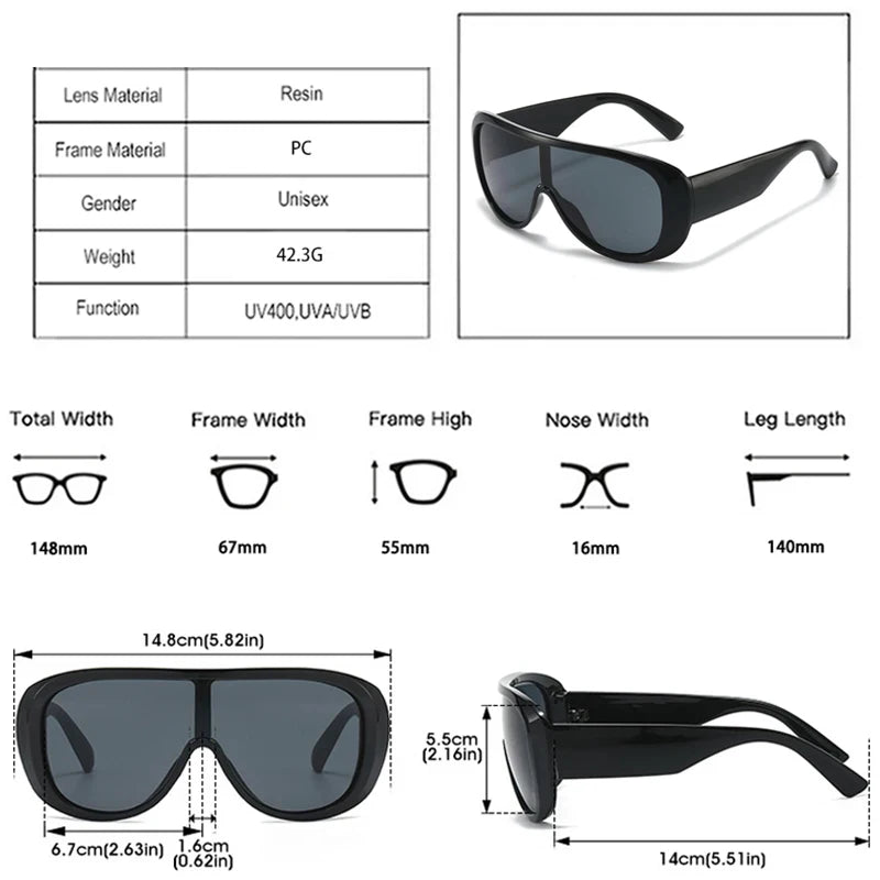 JNPCXI New Oversized Pilot One Piece Sunglasses Women Fashion Gradient Shades UV400 Men Trending Punk Outdoor Sun Glasses