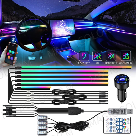 Vgetting Car Ambient Lights 10 in 1 Footwell Universal RGB Atmosphere Lamps USB APP Remote Cigar Lighter for Tesla Model 3 Y S X