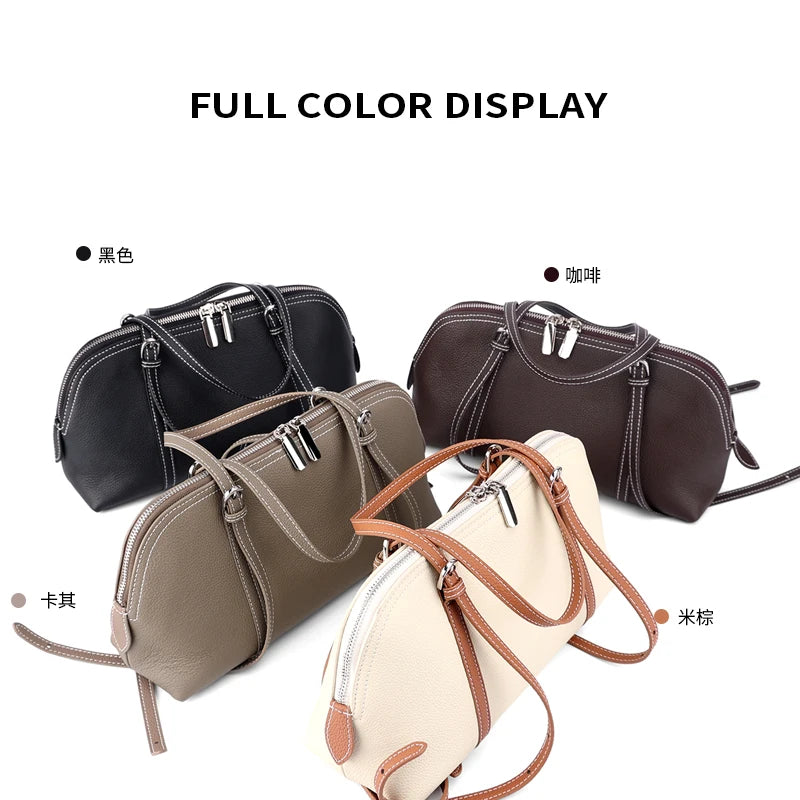 Fashion Women Cowhide Genuine Leather Solid Color Tote Bag Large Capacity Shoulder Bag Trendy Versatile All-match Commuting Bag