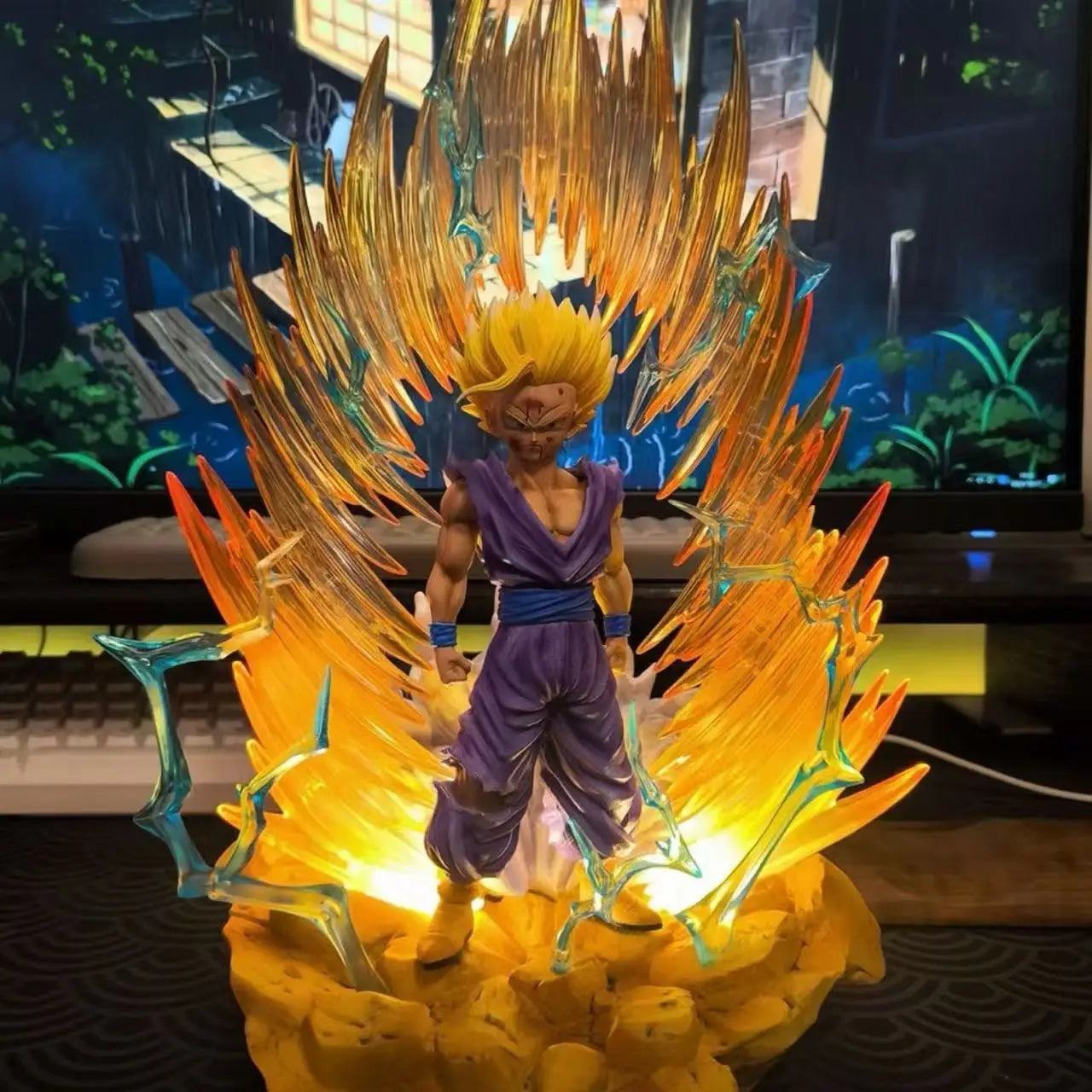 Jt Statue Dragon Ball Z Son Gohan Figure Replaceable Heads Led Base Super Saiyan Gohan Action Figures Collection Mode Toys Gifts