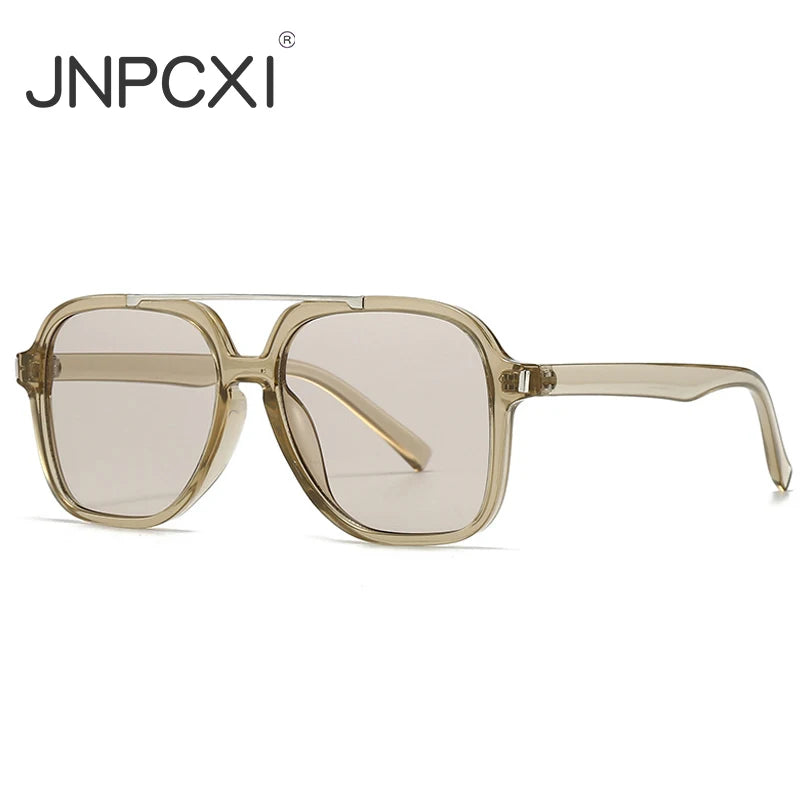 JNPCXI Fashion Oversized Square Double Bridges Sunglasses Women Shades UV400 Retro Rivets Men Sun Glasses