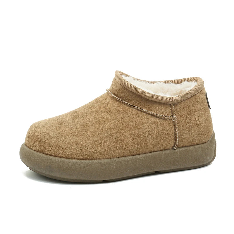Thick Bottom Faux Suede Snow Boots Women 2025 Slip On Warm Short Plush Ankle Boots Woman Anti Slip Winter Cotton Padded Shoes