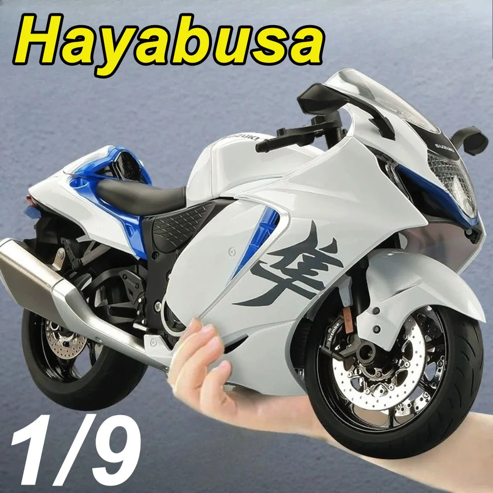 1:9 Suzuki Hayabusa GSX-1000R Motorcycles 2022 Alloy Models Car Toys Diecast Vehice Front Wheel Steering Lighting for Boys Gifts