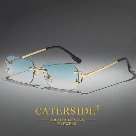 CATERSIDE Men's Rimless Small Frame Sunglasses Brand Design Metal Fashion Sun Glasses Women's Decoration Outdoor Eyewear UV400