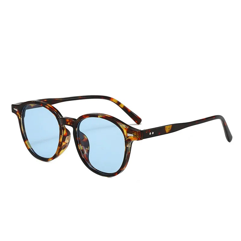 JNPCXI Vintage Round Rivets Punk Sunglasses Women Leopard Blue Shades UV400 Fashion Clear Ocean Lens Men Sun Glasses