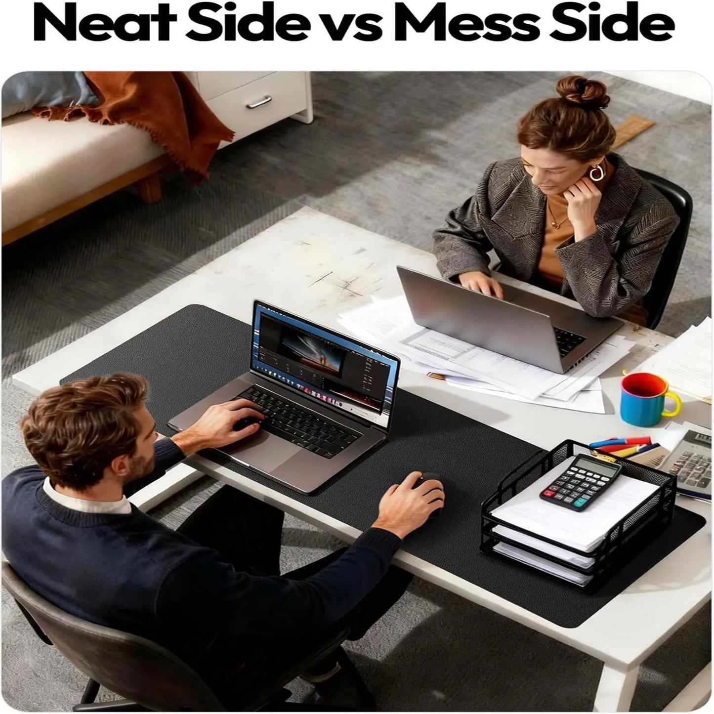 Leather Office Desk Pad Protector,Large Mouse Pad,Non-Slip,PU Leather,Laptop Desk Blotter,Waterproof Writing Pad for Office/Home