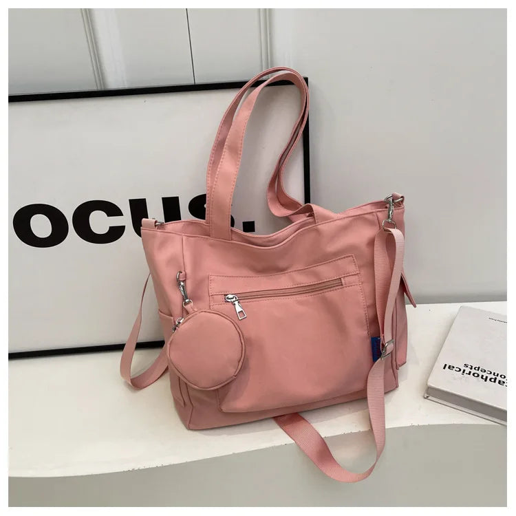 Large Capacity Unisex Tote Bag with Coin Purse, College Style Middle School Student Schoolbag Casual Bag Crossbody Shoulder Bag