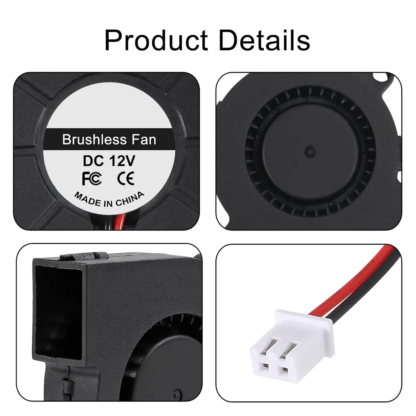4pcs 50mm 5015 Blower Fan 12V Fans Blower Turbine Turbo Dual Ball Bearing, 1000mm/39in Cable Brushless Cooling 50mmx15mm 2PIN