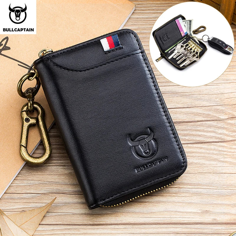 BULLCAPTAIN Leather Men's Key Bag Fashion Storage Bags Car Cover Compact Mini Card Holder Coin Purse Man Butler Keychain