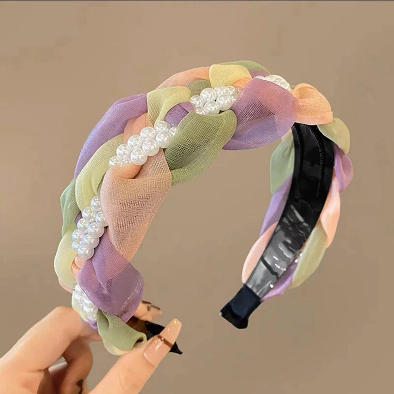 Retro Twist Plaid Headband for Women Korean Style Elegant Fashion Girl Wash Face Hairband
