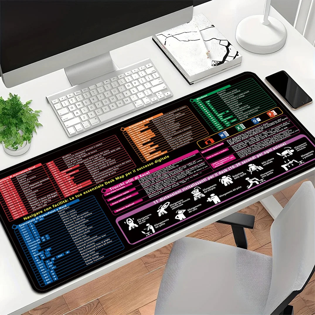 Italian Version Excel/Word/Windows/PPT Cheat Sheet Mouse pad, Computer Keyboard Pad for Office Workers Students Office Desk Mat