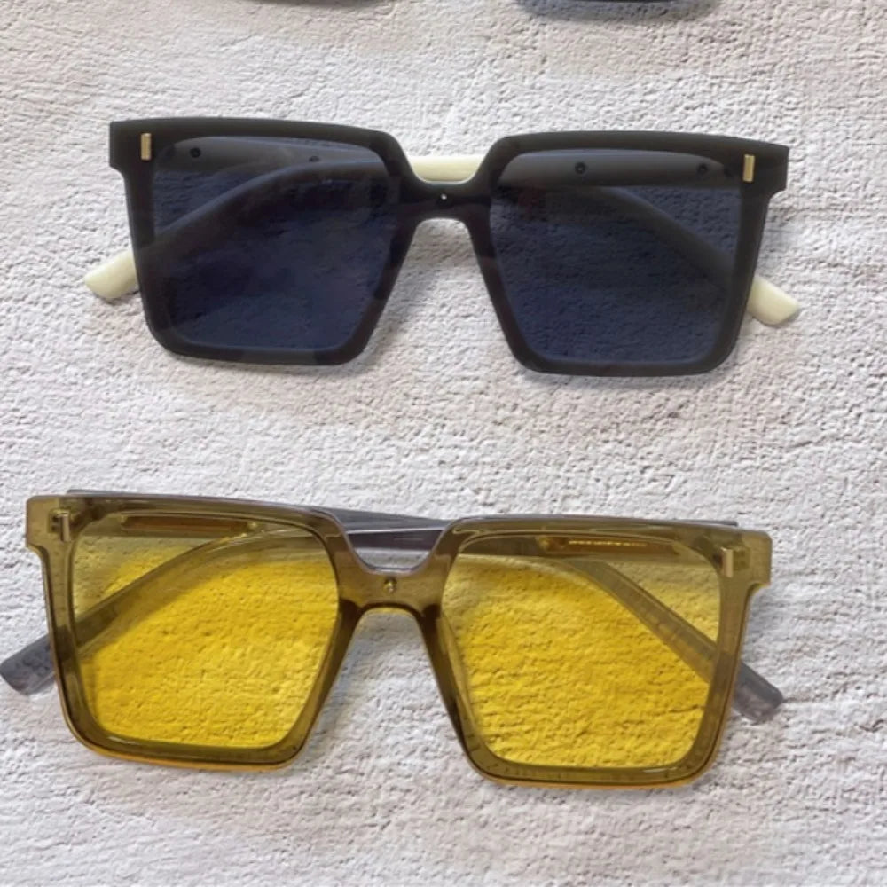 2PCS Korean Large Frame Sunglasses Candy Color Fashion Square Sun Glasses Sun Protection Beach Eyeglasses