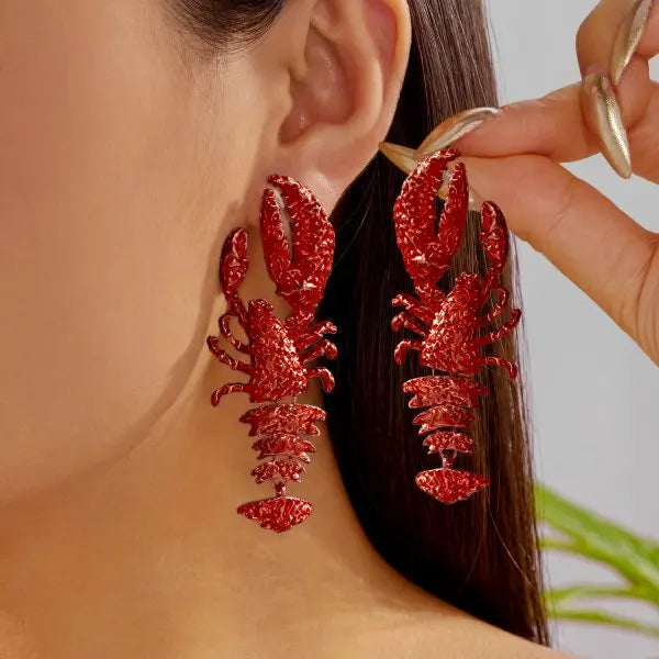 Funny Lobster Jewelry Set Beaded Necklace Dangle Earrings for Women Cute Ocean Animal Boho Beach Vacation Accessories